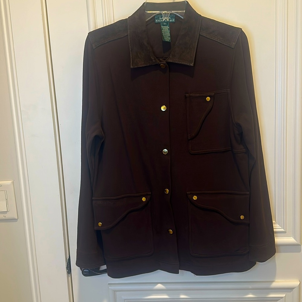 Ralph Lauren Women's Jacket Cotton w/ Suede Leather Trim Brown S